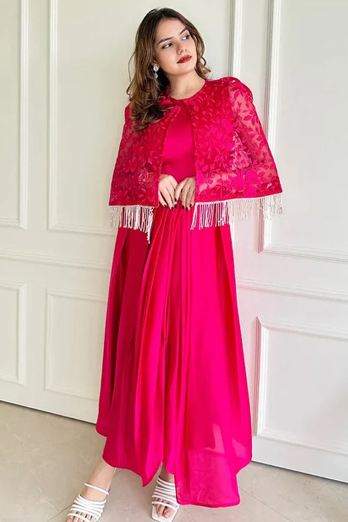 Lyla Pink Drape Fusion Dress With Cape